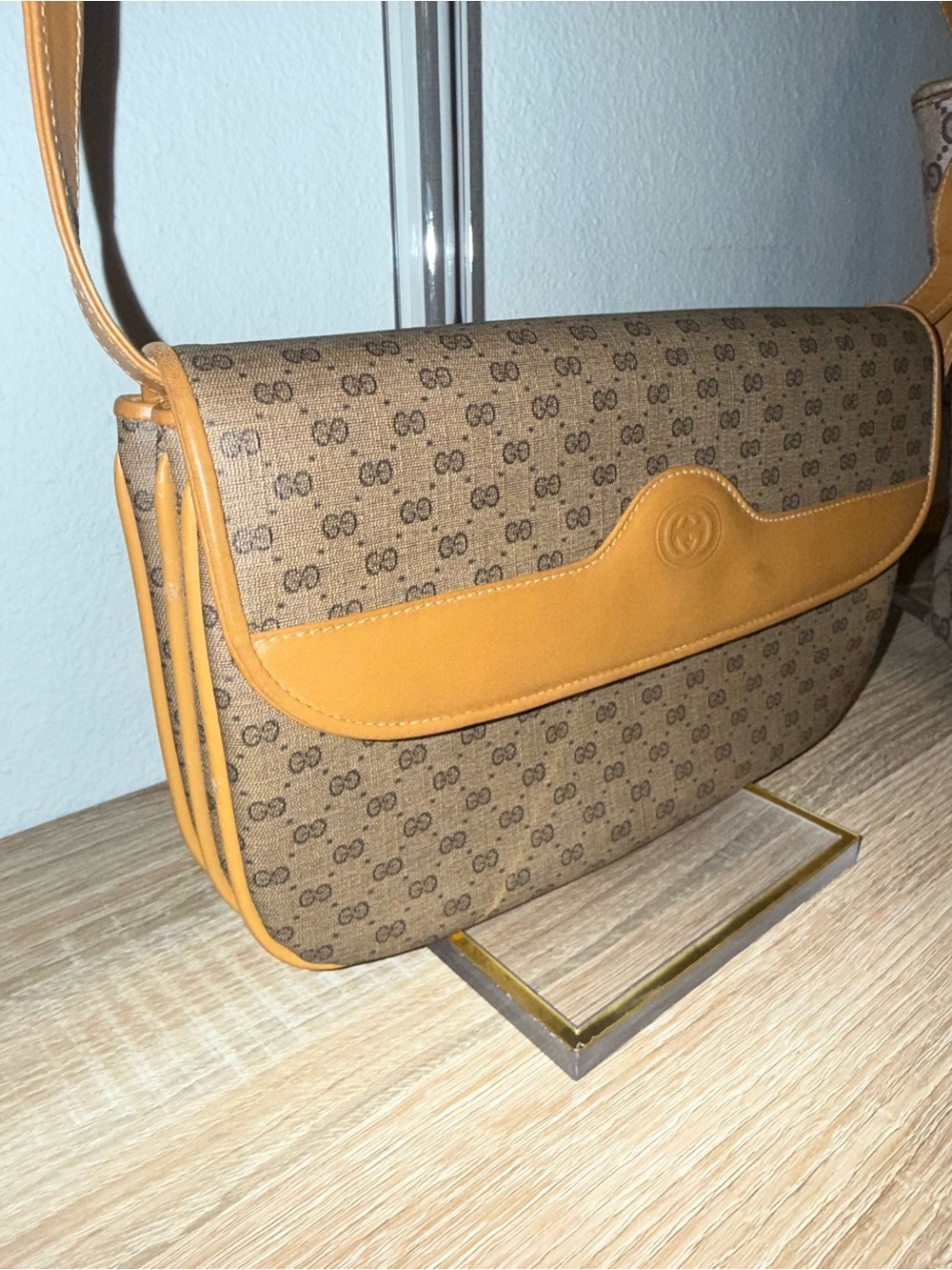 Tan vintage Gucci Monogram Crossbody Shoulder Bag